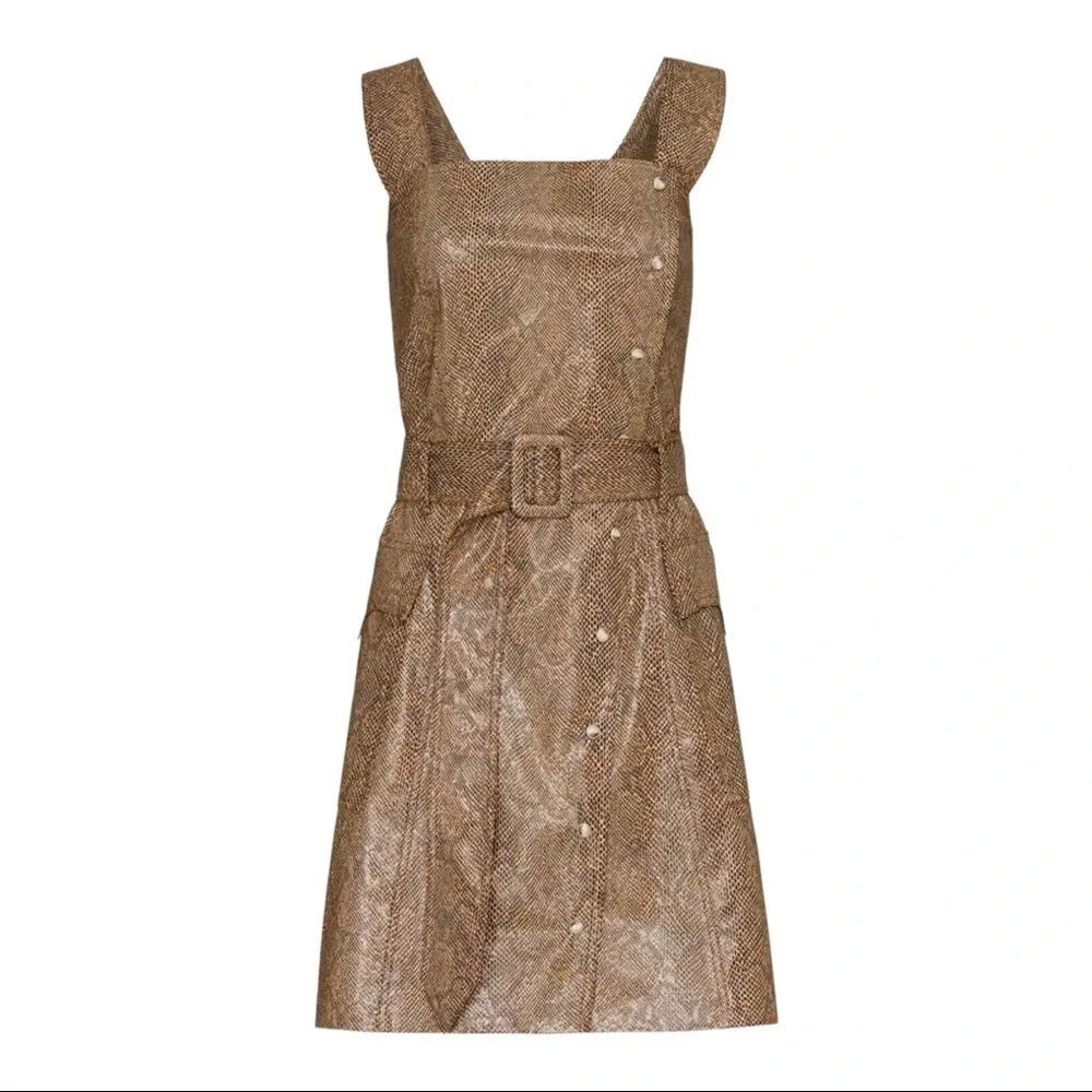 Nanushka Snake Print Belted Mini Dress Faux Leather Small